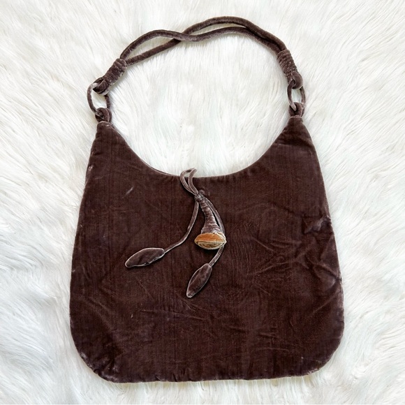 Vintage Handbags - Vintage Y2K Brown Velvet Rose Floral Boho Women's Purse Bag